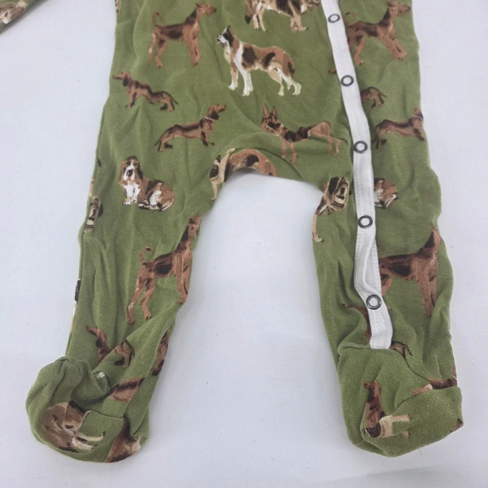 Milkbarn Baby Dog Print Bamboo Footed Sleeper Green Snaps 6-9 Months